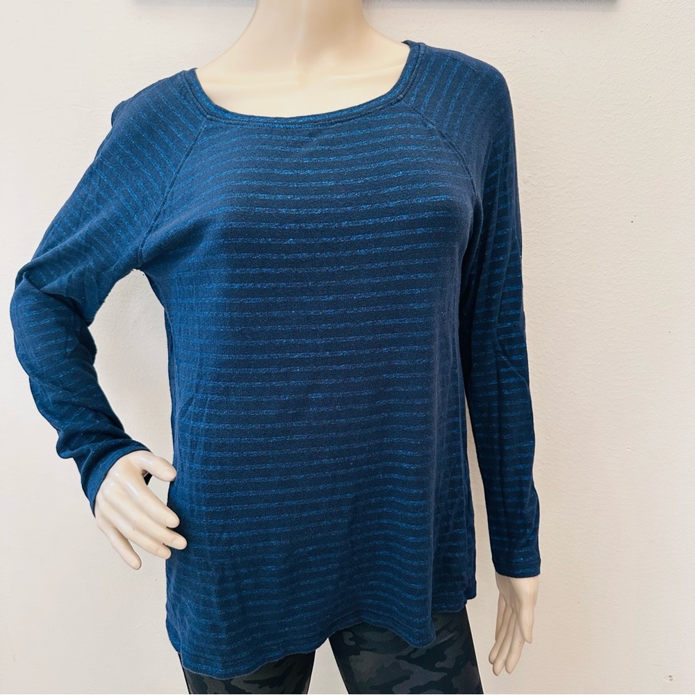 Banana Republic Blue Striped Long Sleeve Top Linen Blend